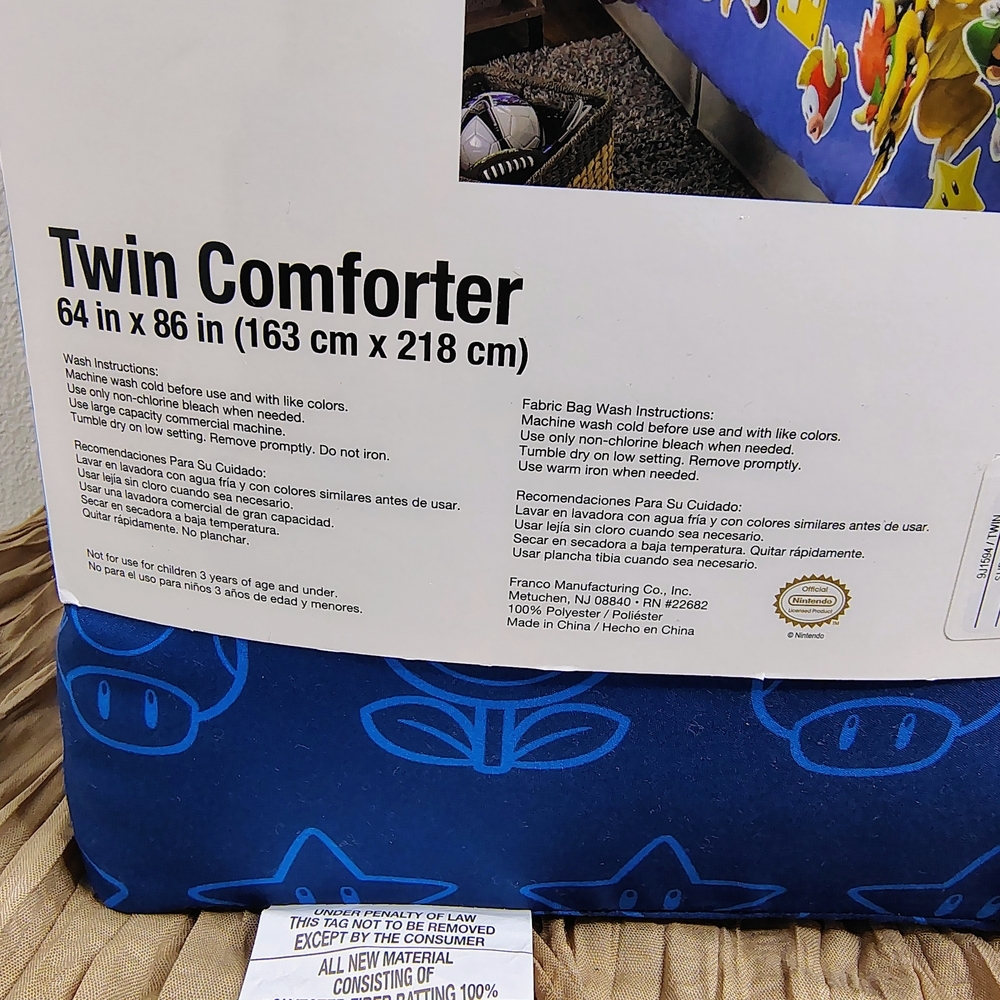 Nintendo Super Mario Twin Comforter Kids Bedding Blue 64x86 Soft - Picture 9 of 12